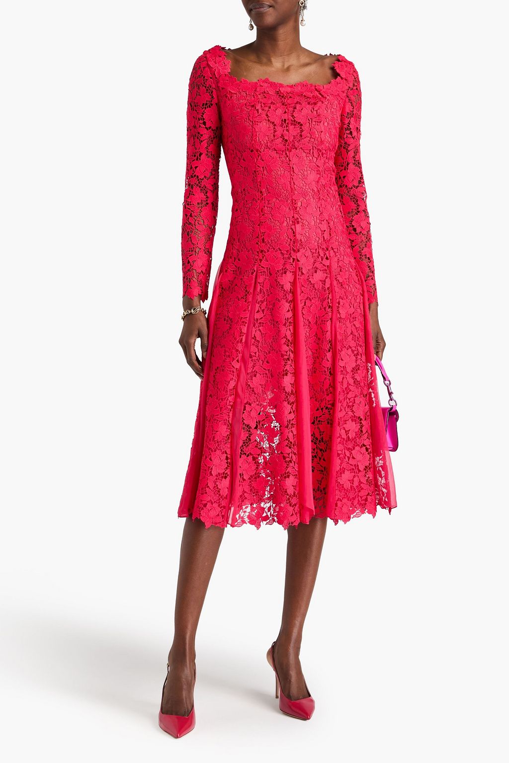 OSCAR DE LA RENTA 기퓌르 레이스 미디 드레스