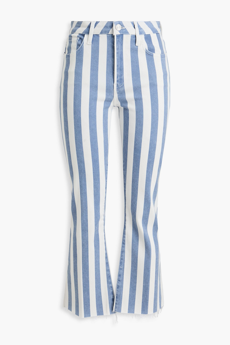 Frame Le Crop Mini Boot Striped High-rise Bootcut Jeans In Light Denim