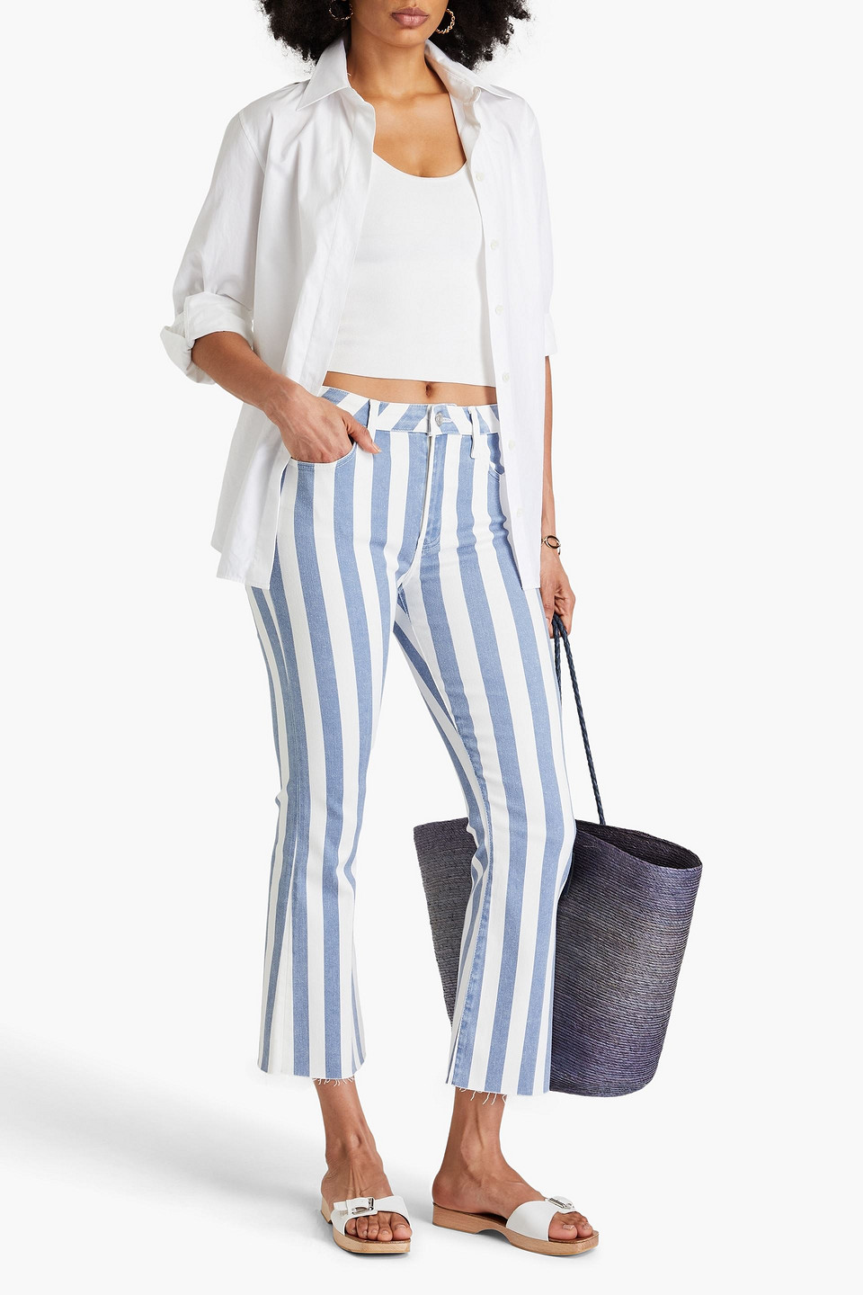 FRAME LE CROP MINI BOOT STRIPED HIGH-RISE BOOTCUT JEANS