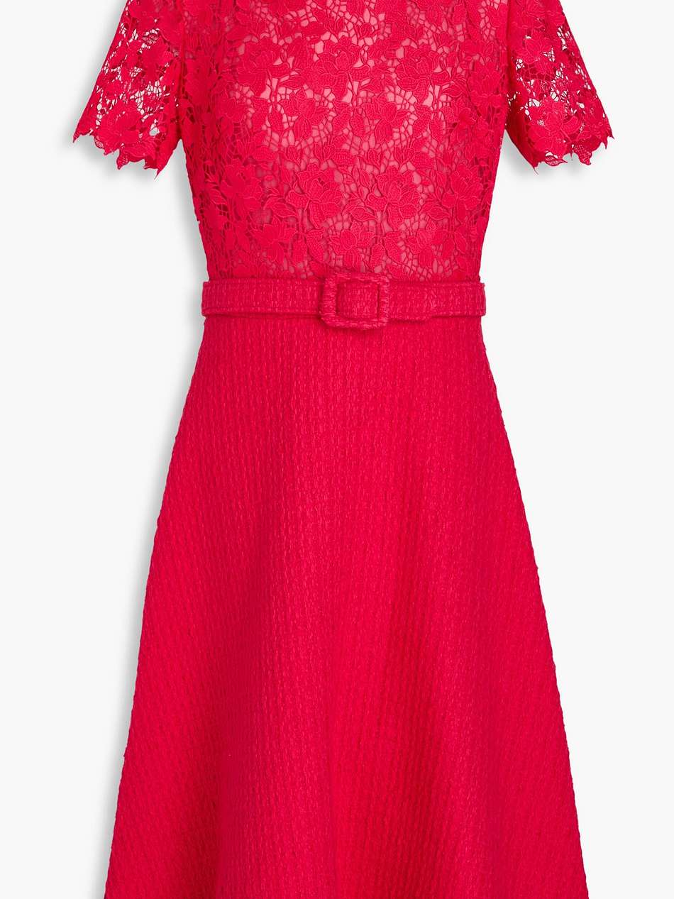 embellished guipure lace and tweed midi dress