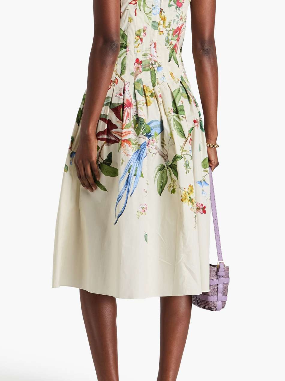 pleated printed cotton-blend poplin midi dress