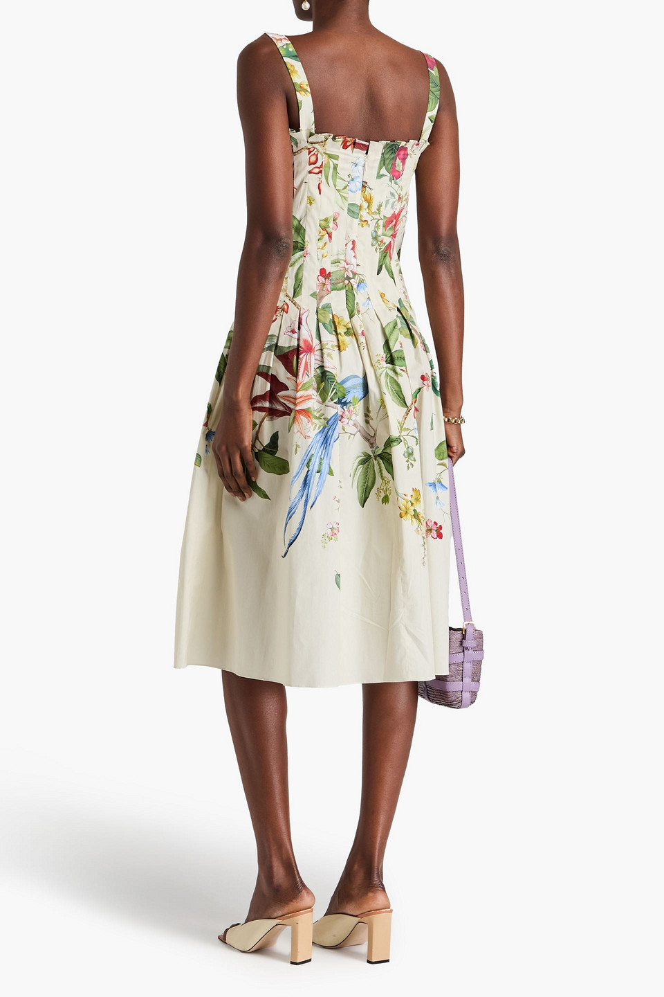Oscar De La Renta Degrade Floral Fauna Print Draped Midi Dress In Ivory