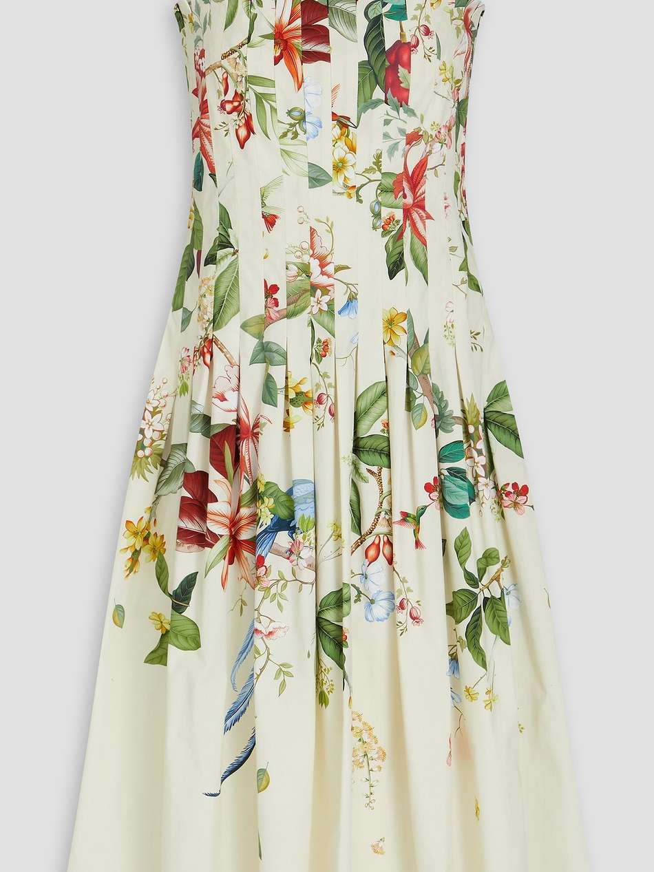 pleated printed cotton-blend poplin midi dress
