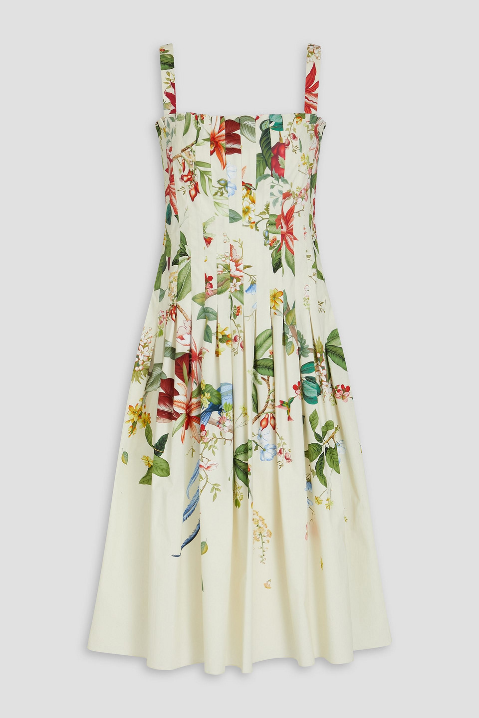 Oscar De La Renta Degrade Floral Fauna Print Draped Midi Dress In Ivory