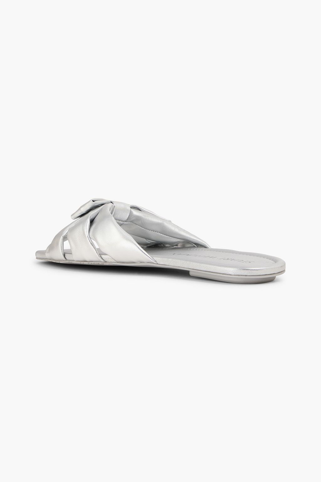 STUART WEITZMAN Sofiaレザー スライドサンダル リボン付き メタリック