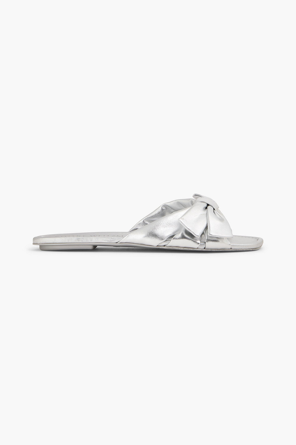 Stuart Weitzman Sofia Bow-detailed Metallic Leather Slides In Silber
