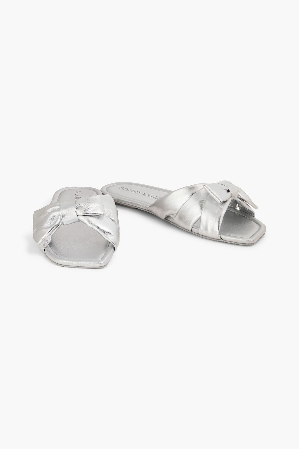 STUART WEITZMAN Sofiaレザー スライドサンダル リボン付き メタリック