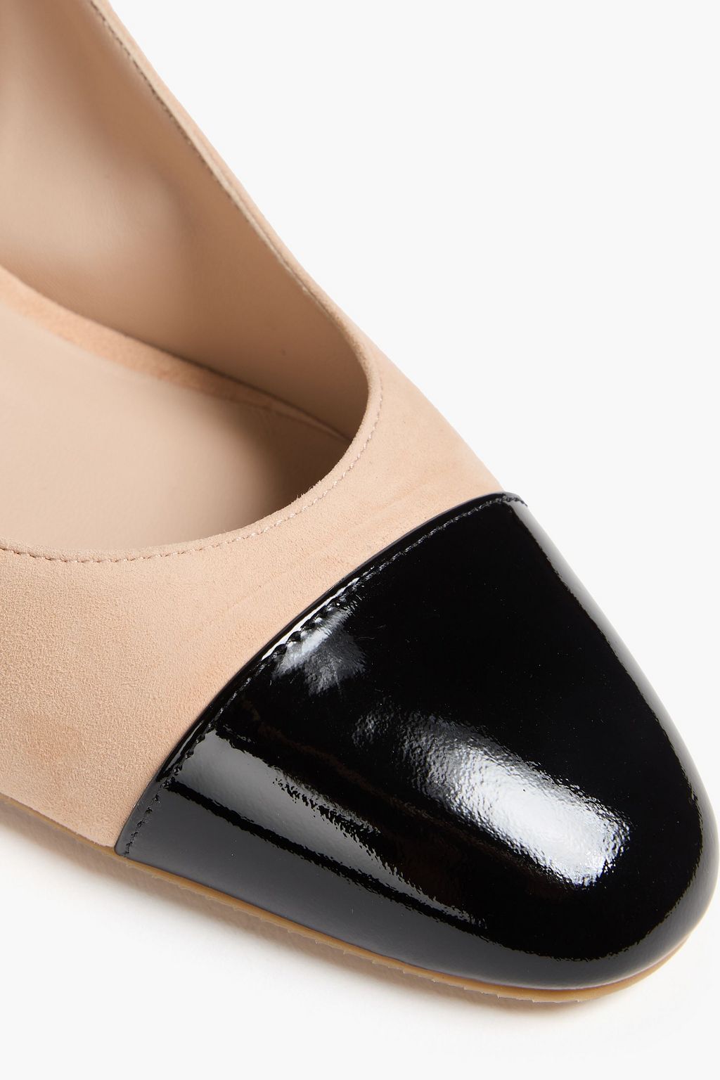 STUART WEITZMAN 슬릭 투톤 페이턴트 가죽 & 스웨이드 슬링백 펌프스
