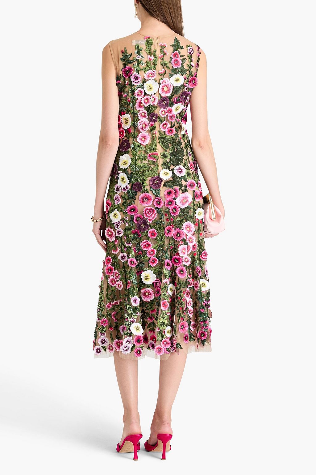 OSCAR DE LA RENTA Embroidered tulle midi dress