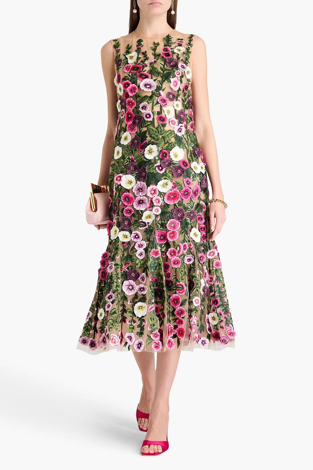 OSCAR DE LA RENTA Embroidered tulle midi dress