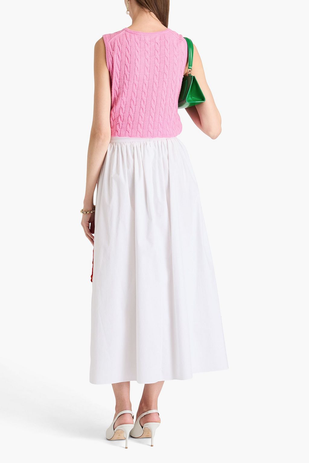 OSCAR DE LA RENTA Embroidered cotton-blend poplin midi skirt