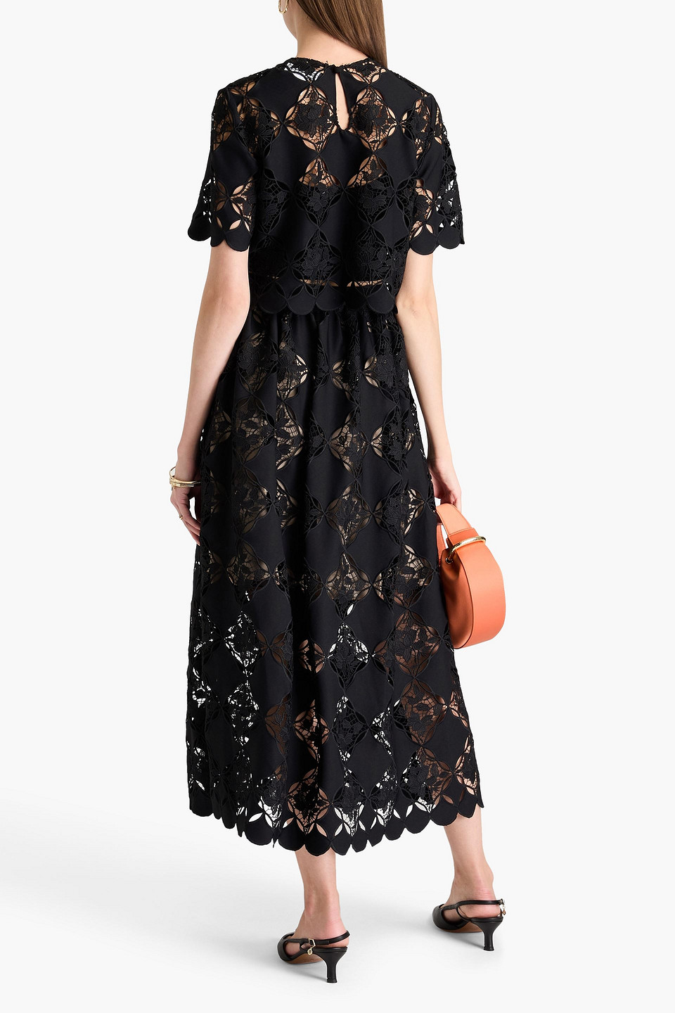 Shop Oscar De La Renta Guipure Lace Midi Skirt In Black
