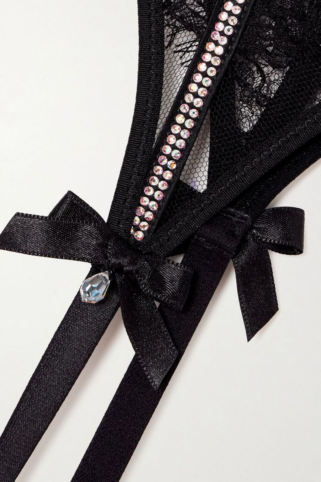 AGENT PROVOCATEUR Caitriona satin-trimmed crystal-embellished lace suspender belt
