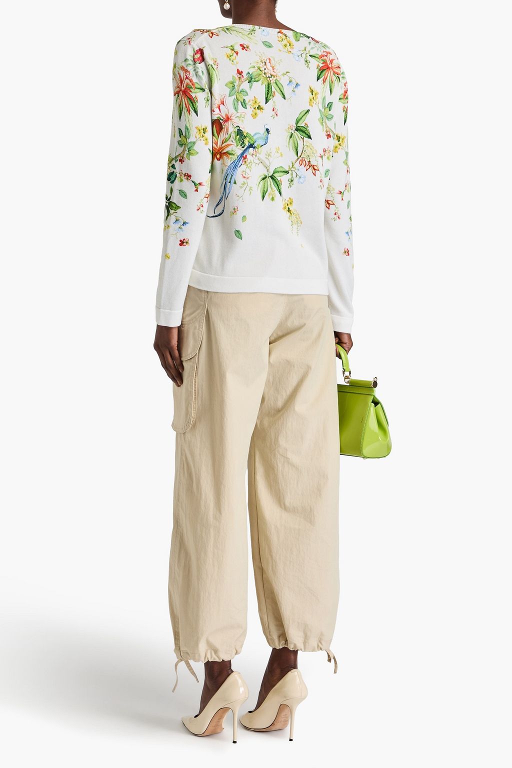 OSCAR DE LA RENTA コットン混 カーディガン フローラルプリント