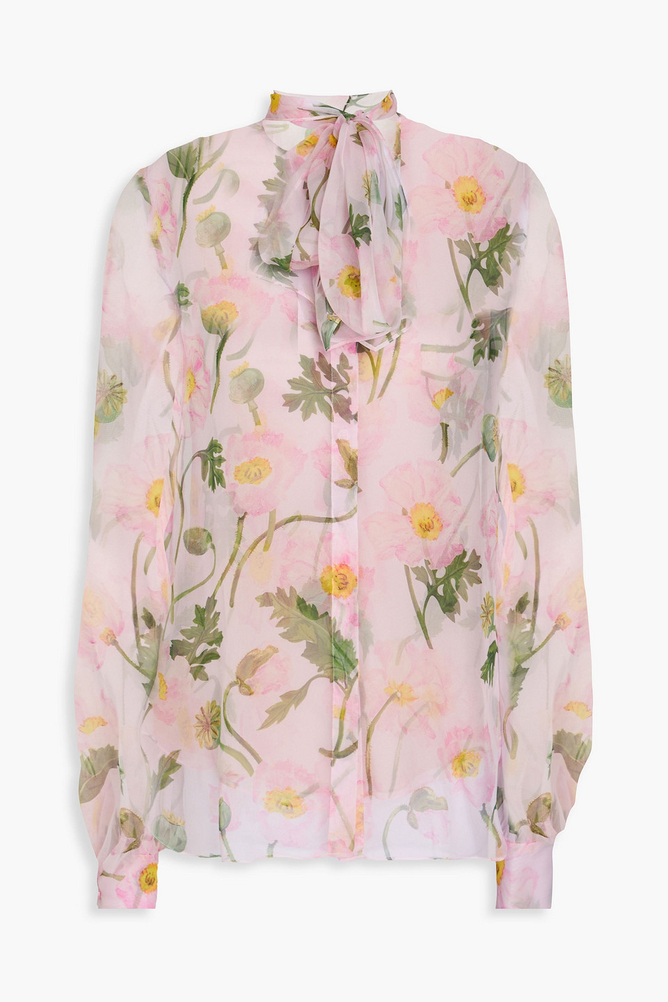 Pussy-bow floral-print silk-chiffon blouse