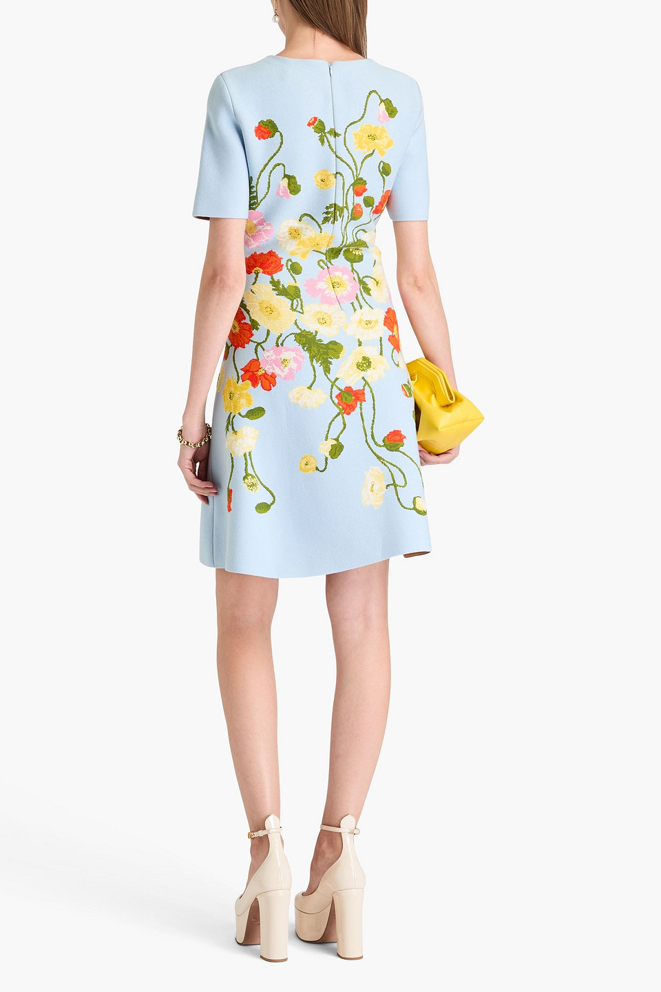Oscar De La Renta Painted Poppies-jacquard Minidress In Bleu