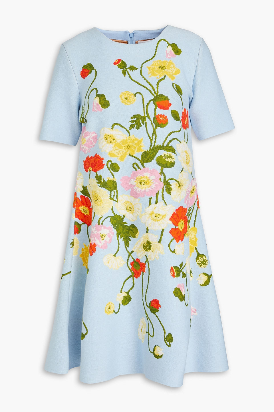 Oscar De La Renta Painted Poppies-jacquard Minidress In Bleu
