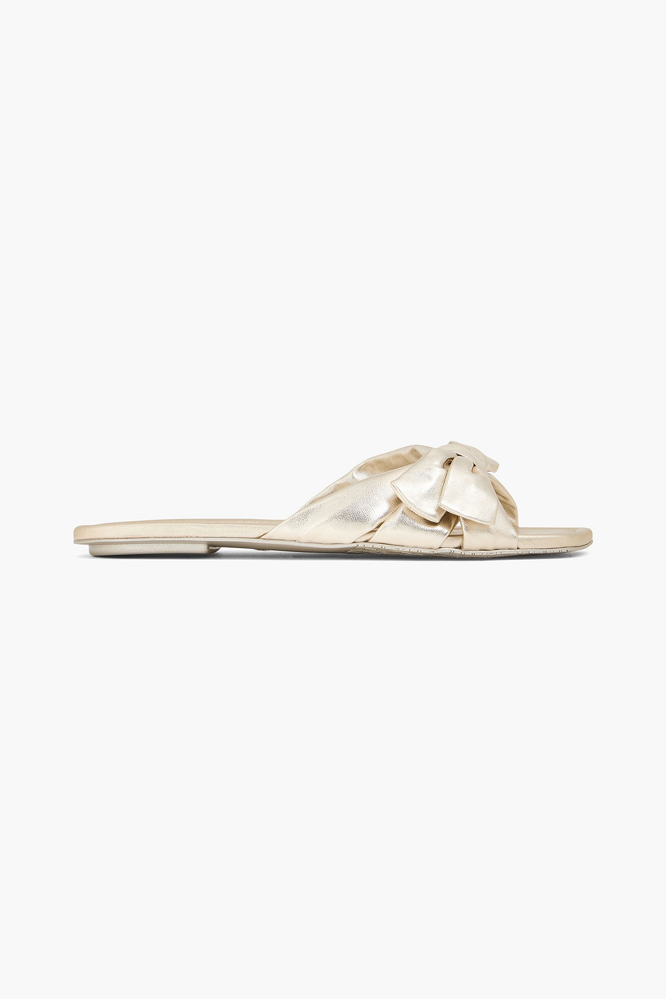 Stuart Weitzman Sofia Bow-detailed Metallic Leather Slides In Platinum