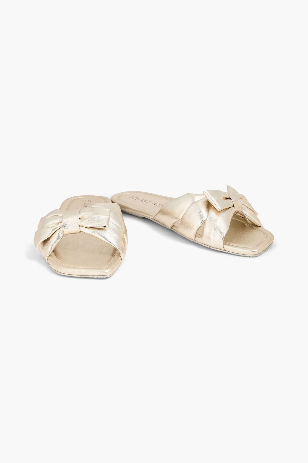 STUART WEITZMAN Sofiaレザー スライドサンダル リボン付き メタリック