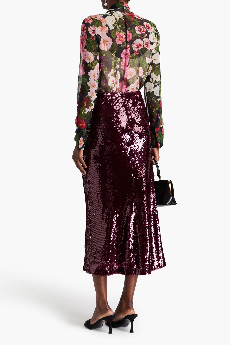 Oscar De La Renta Hollyhock Tie-neck Chiffon Blouse In Pink