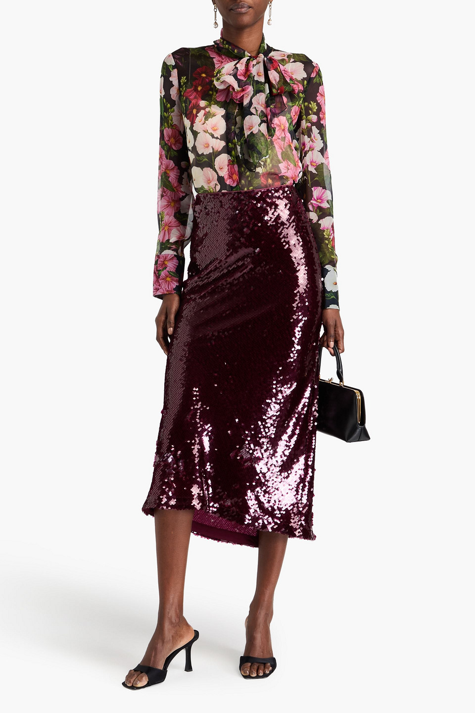 Oscar De La Renta Hollyhock Tie-neck Chiffon Blouse In Pink