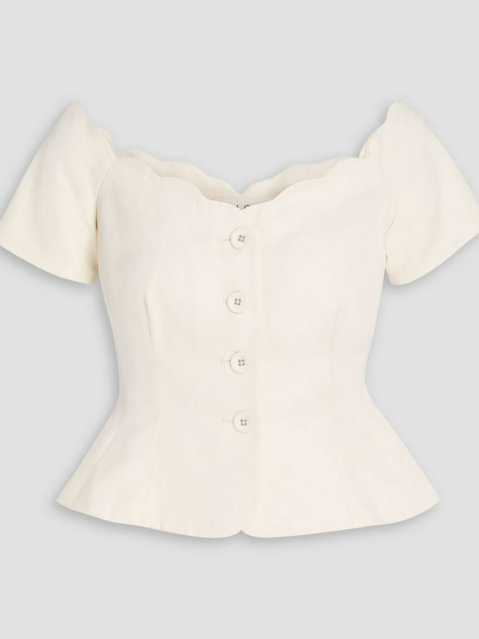 clementine off-the-shoulder cotton, linen and silk-blend twill peplum top