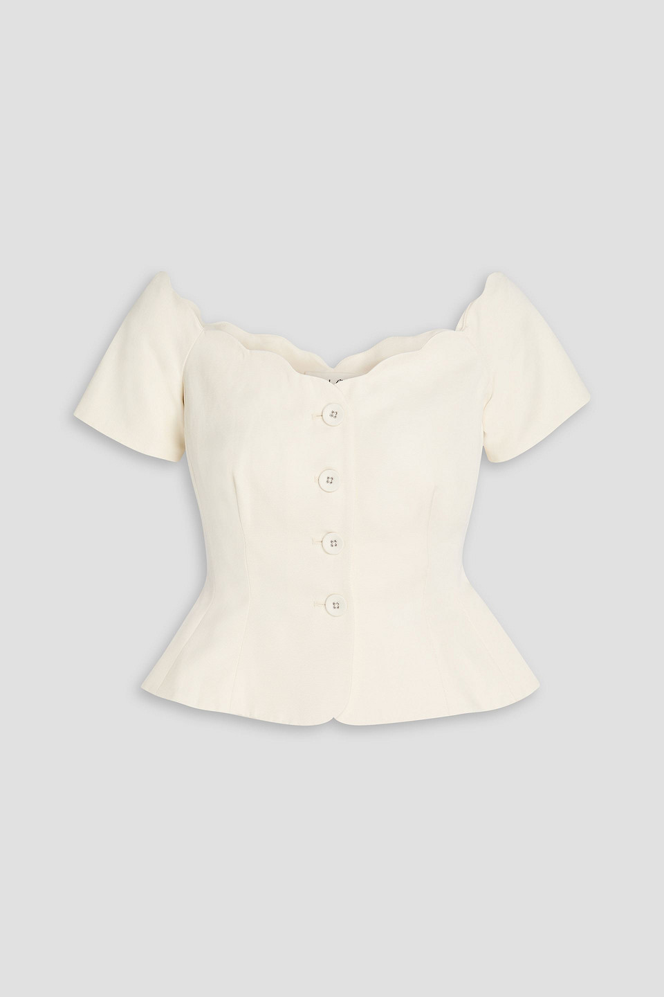 Saloni Clementine Off-the-shoulder Cotton, Linen And Silk-blend Twill Peplum Top In Off-white