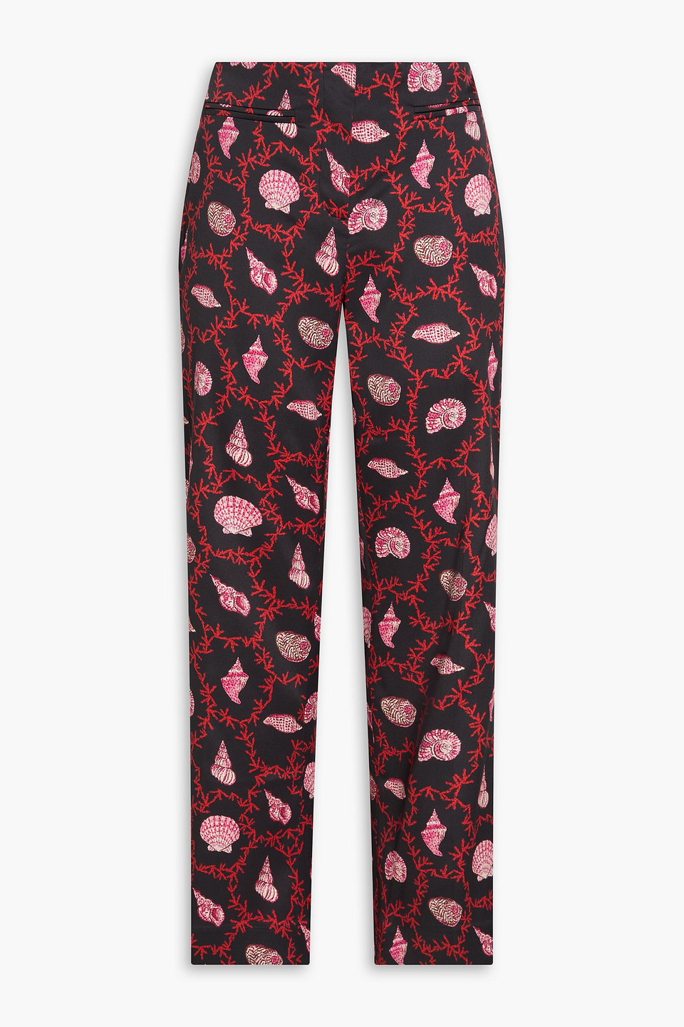 Saloni Capri Flute Printed Stretch-silk Twill Straight-leg Pants In Black