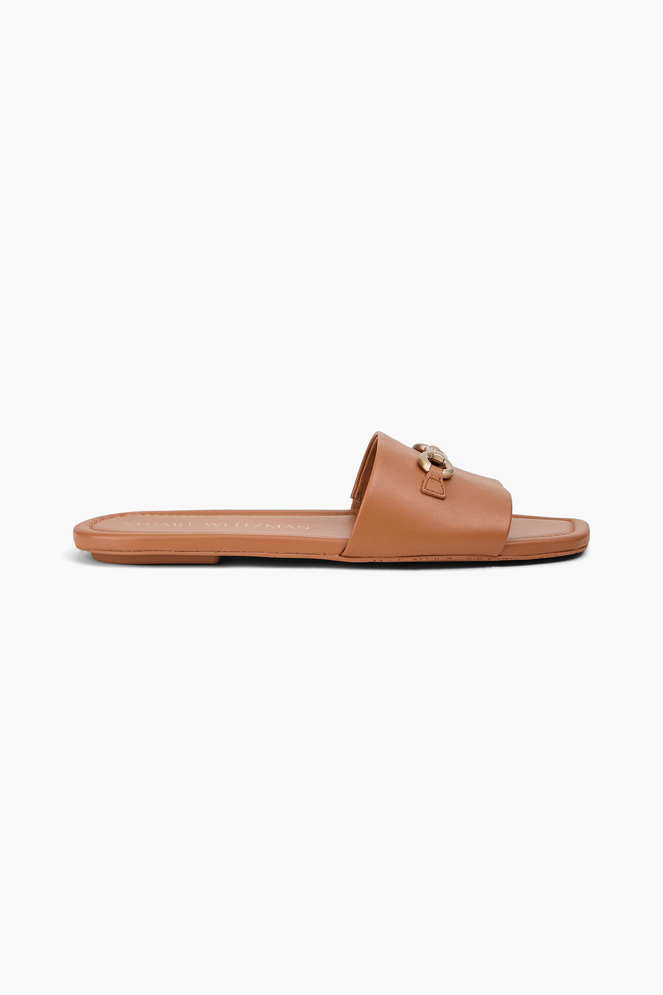 Stuart Weitzman Sw Signature Embellished Leather Slides In Brown