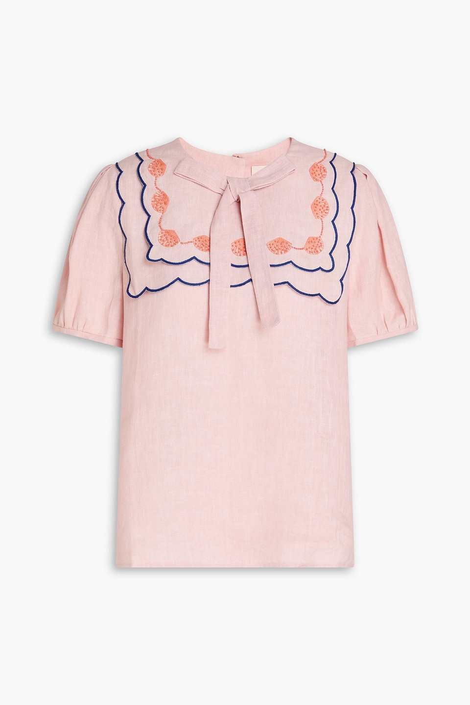 Saloni Marlowe Embellished Linen Top In Pastel Pink