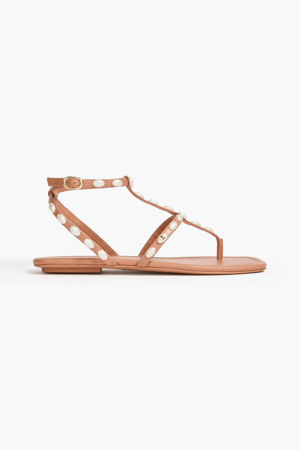 Stuart Weitzman Pearlita Stud T-strap Sandals In Tan