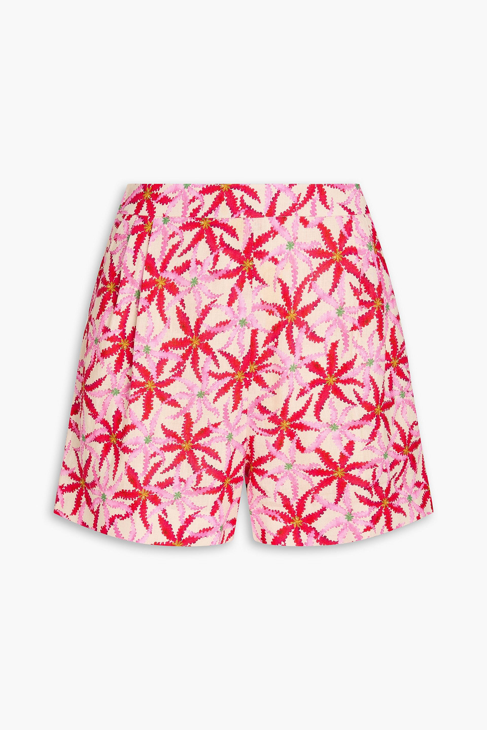 Saloni Bedruckte Shorts Aus Leinen Mit Falten In Rot