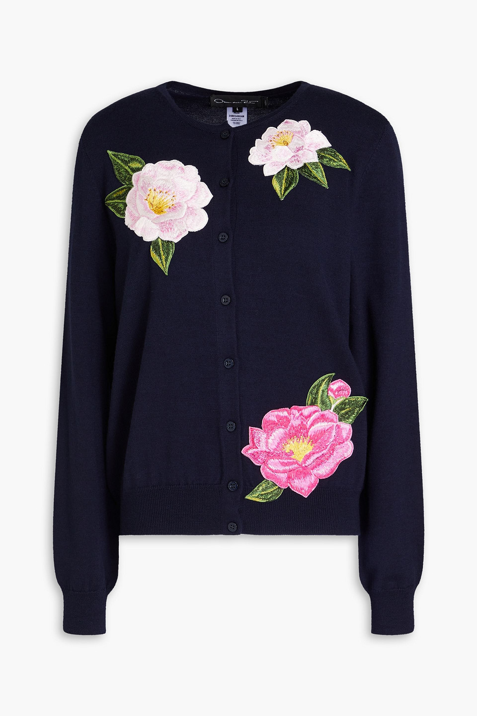 Oscar De La Renta Embroidered Wool Cardigan In Blue