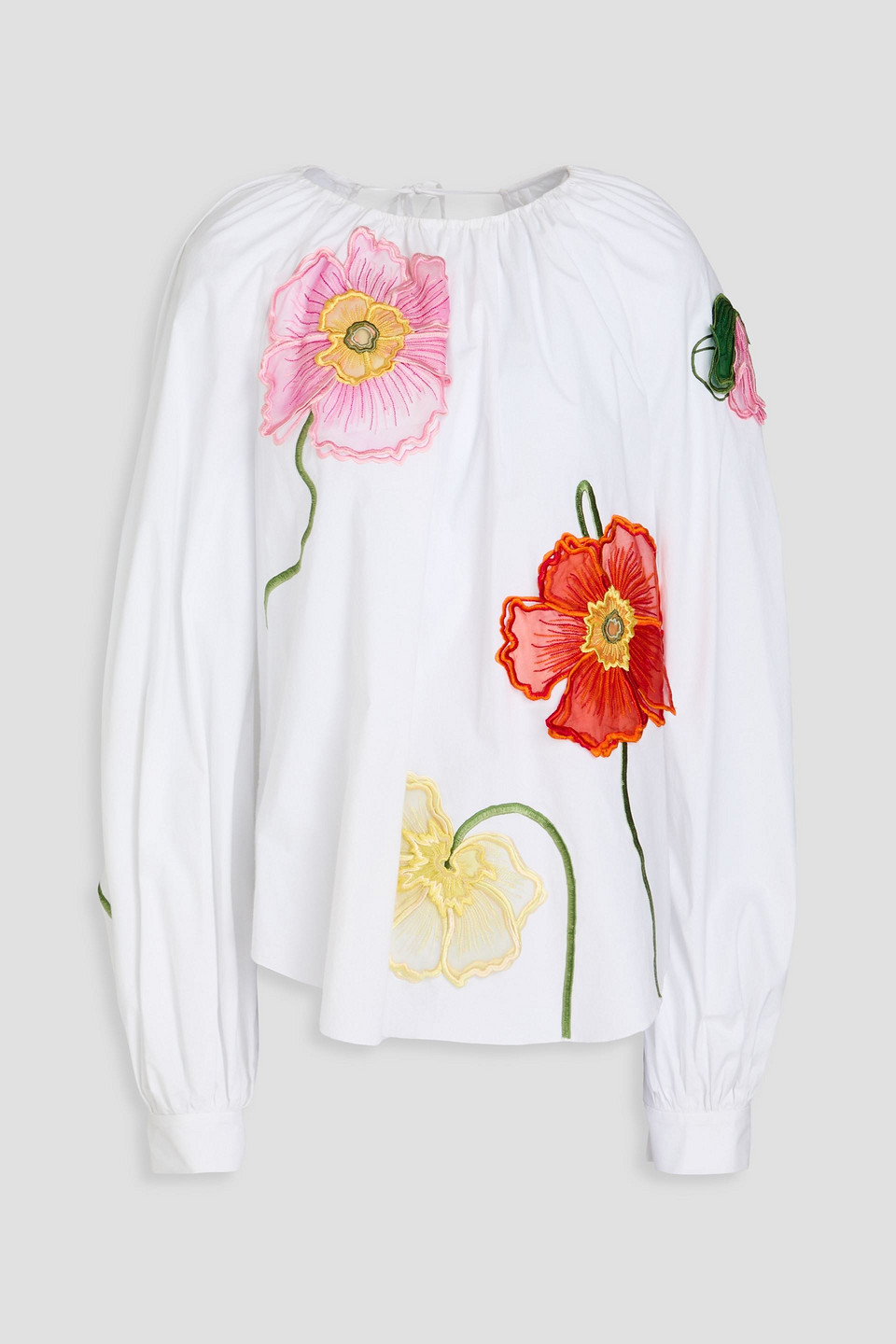 Oscar de la Renta - Embroidered cotton-blend poplin blouse - White - US 12