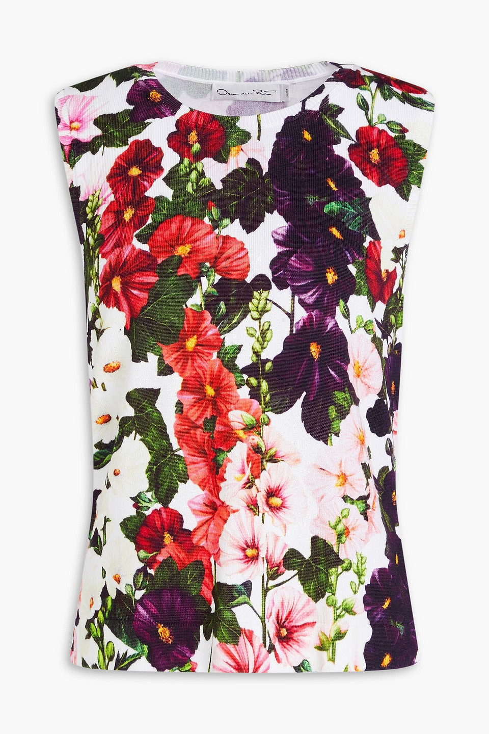 Floral-print cotton-blend tank