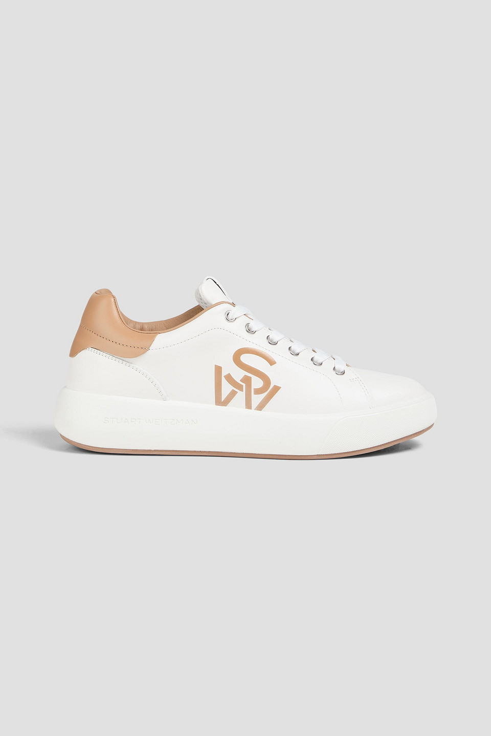 Stuart Weitzman Sw Logo-embroidered Low-top Leather Trainers In White/oth