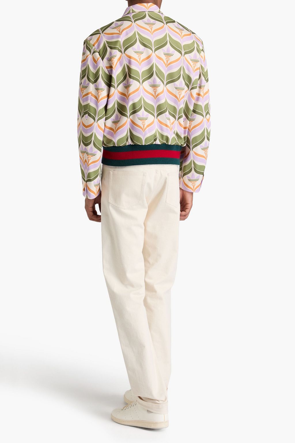 ADIDAS X GUCCI جاكيت مصنوع من الساتان ومزين بطبعات