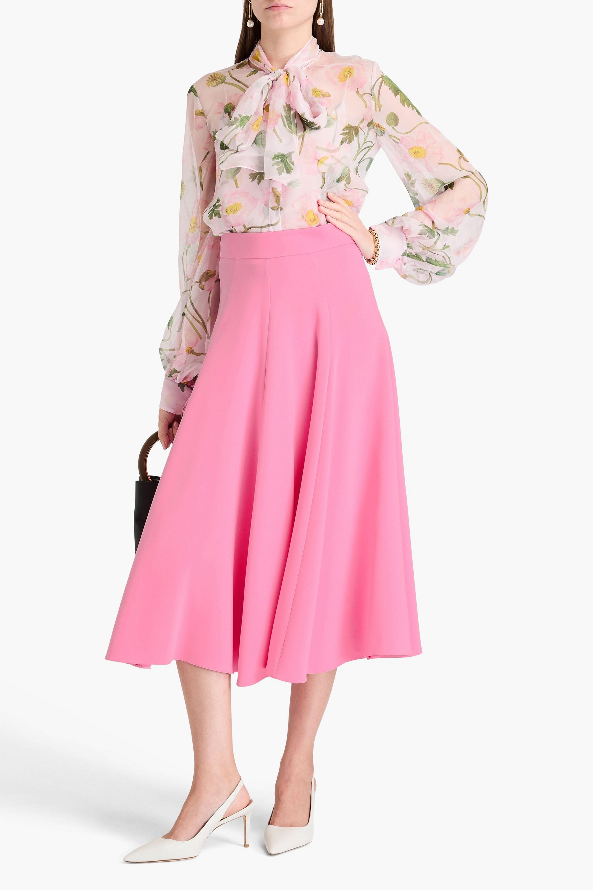 Oscar de la Renta Flared silk-blend crepe midi skirt