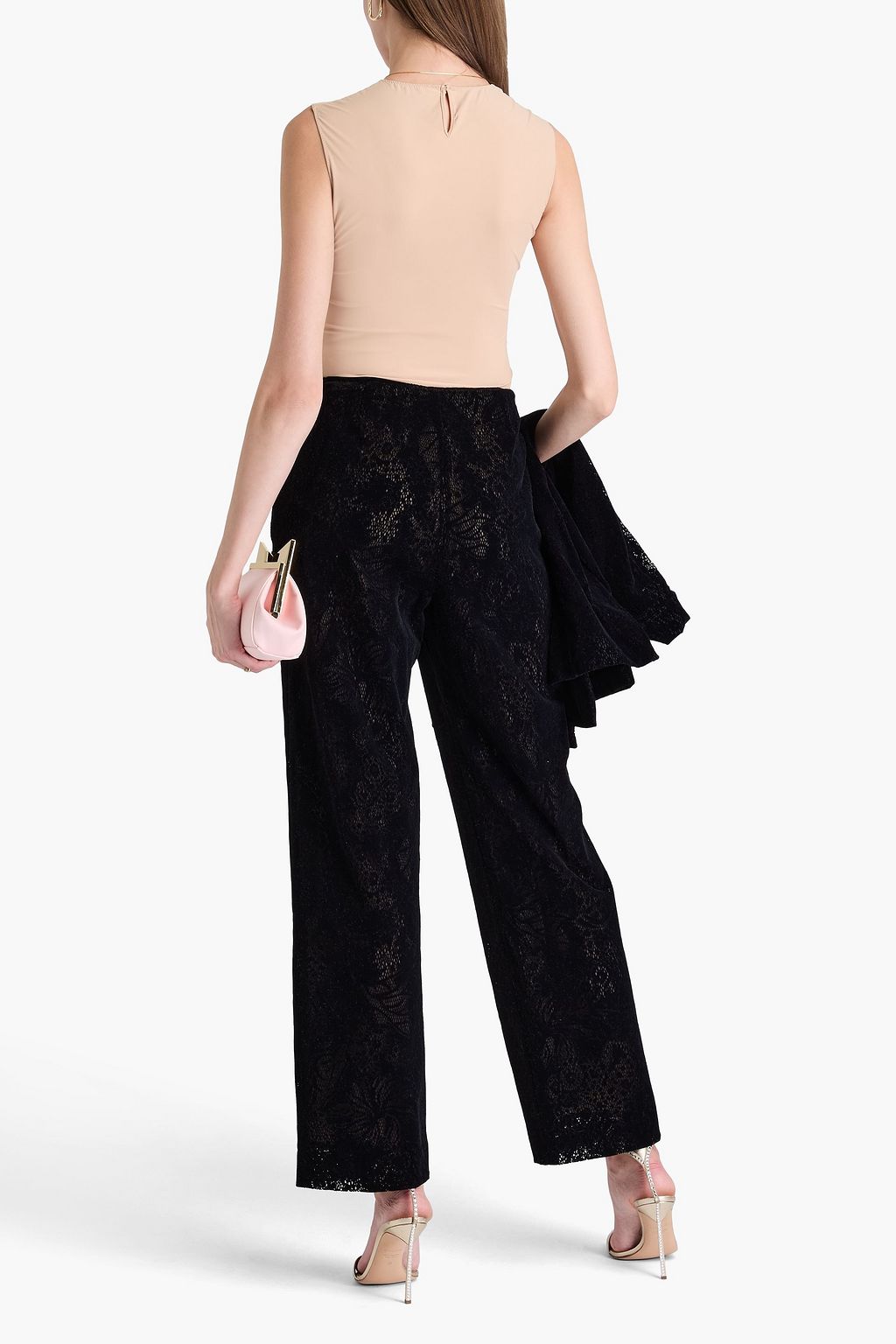 OSCAR DE LA RENTA Hose mit geradem Bein aus Samt und Spitze aus einer Baumwollmischung