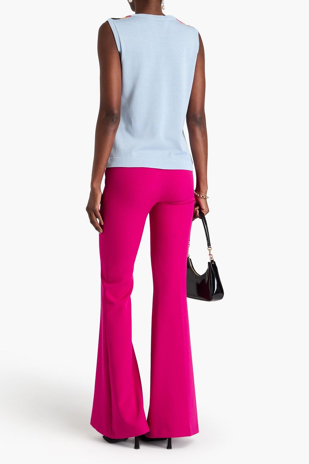 OSCAR DE LA RENTA Satin-paneled floral-print silk-blend tank