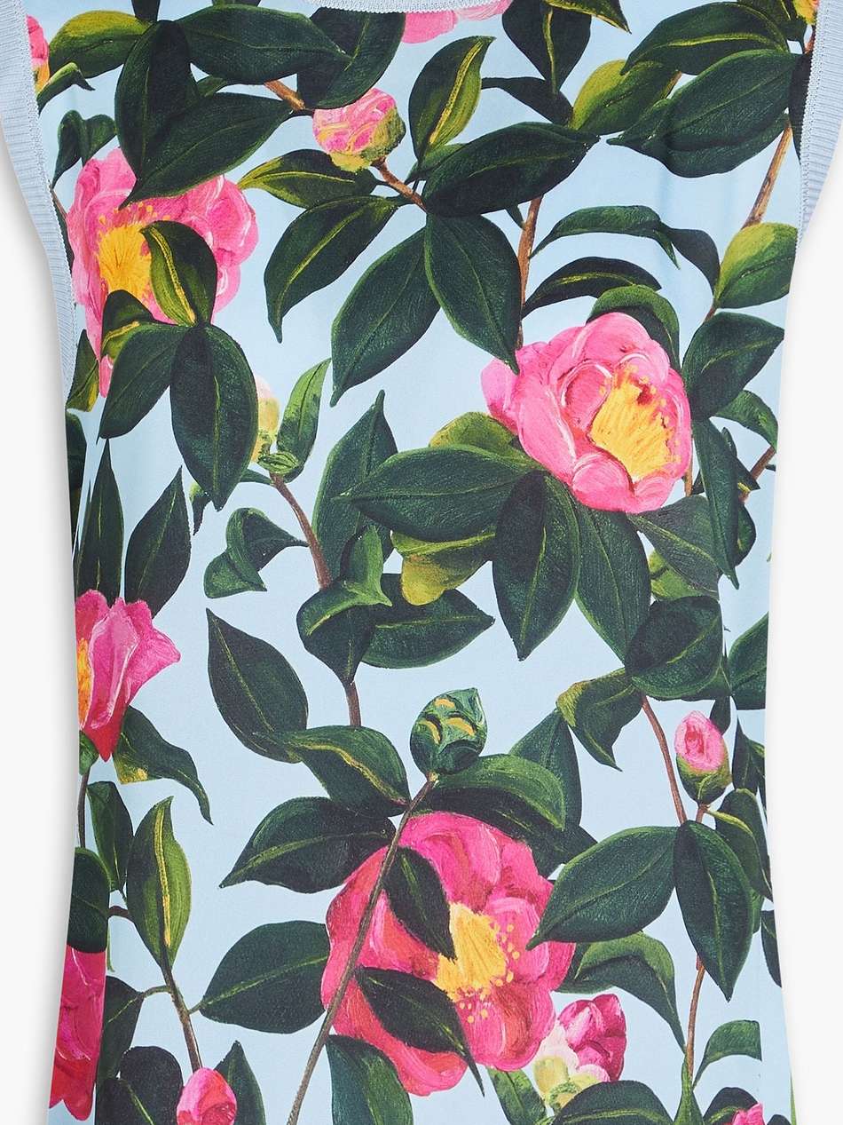 satin-paneled floral-print silk-blend tank