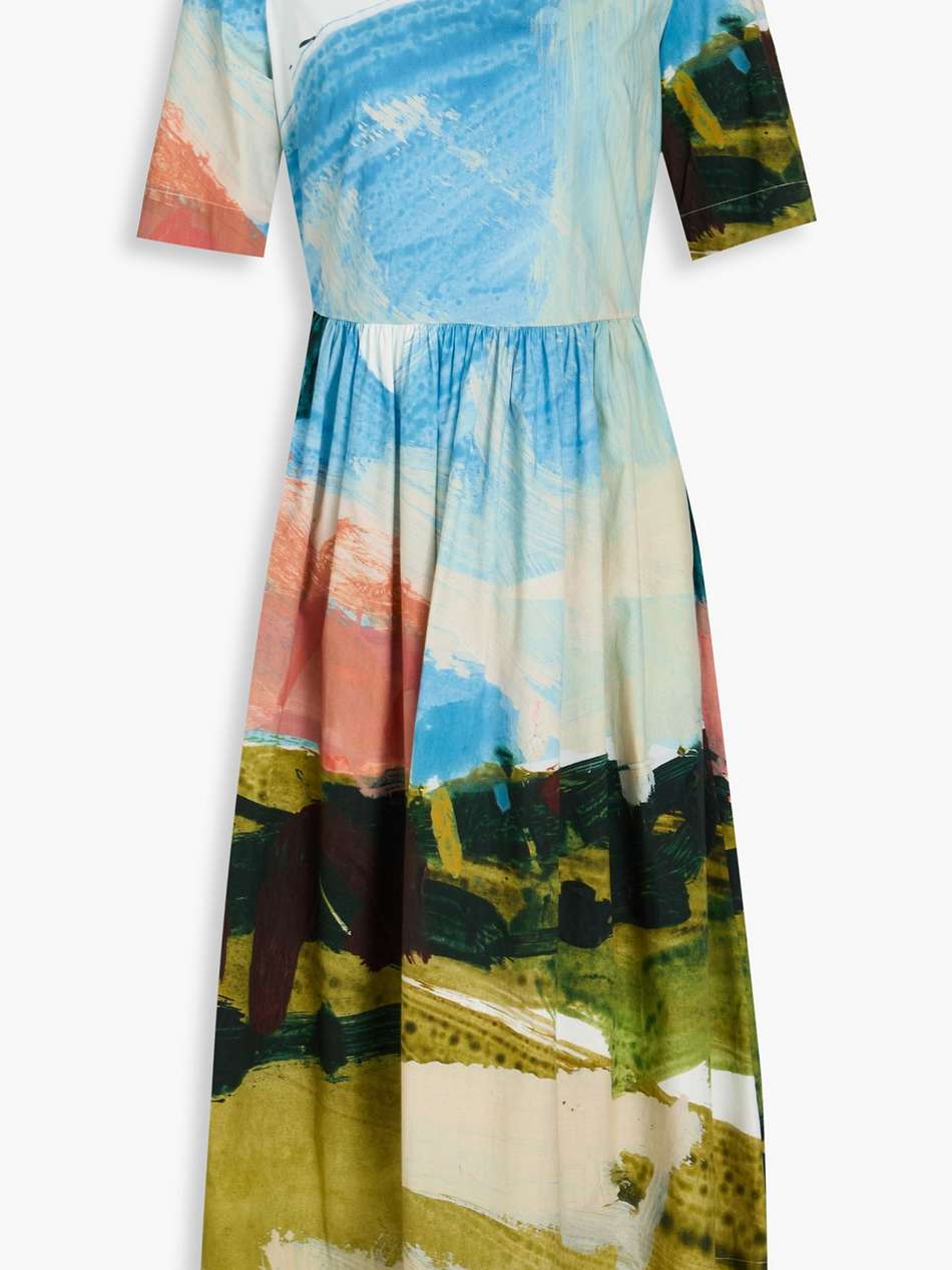 printed cotton-blend poplin midi dress