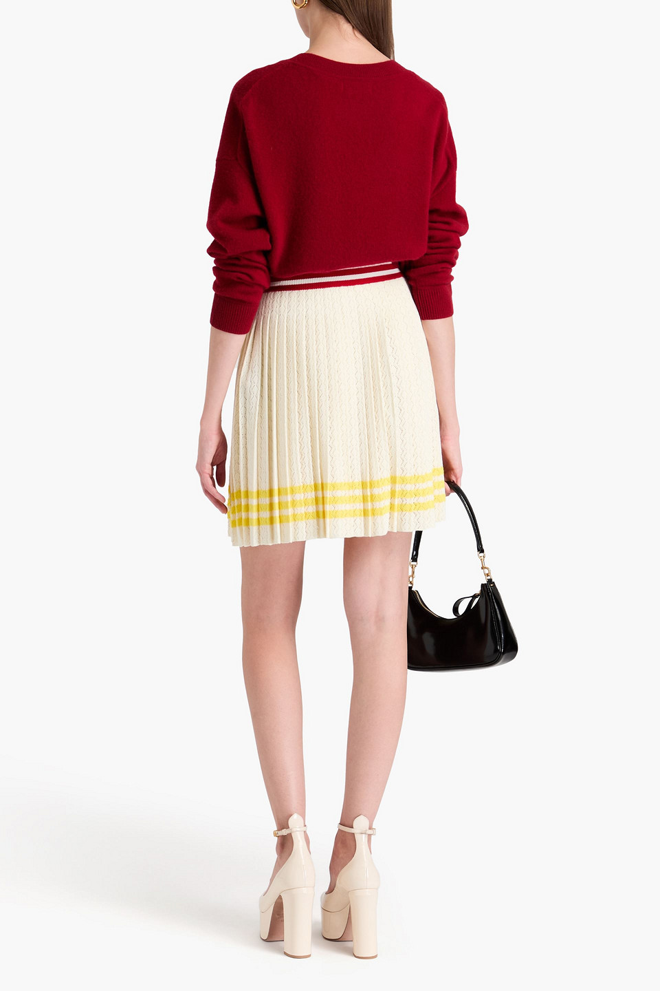 ADIDAS ORIGINALS PLEATED STRIPED CROCHET-KNIT COTTON MINI SKIRT