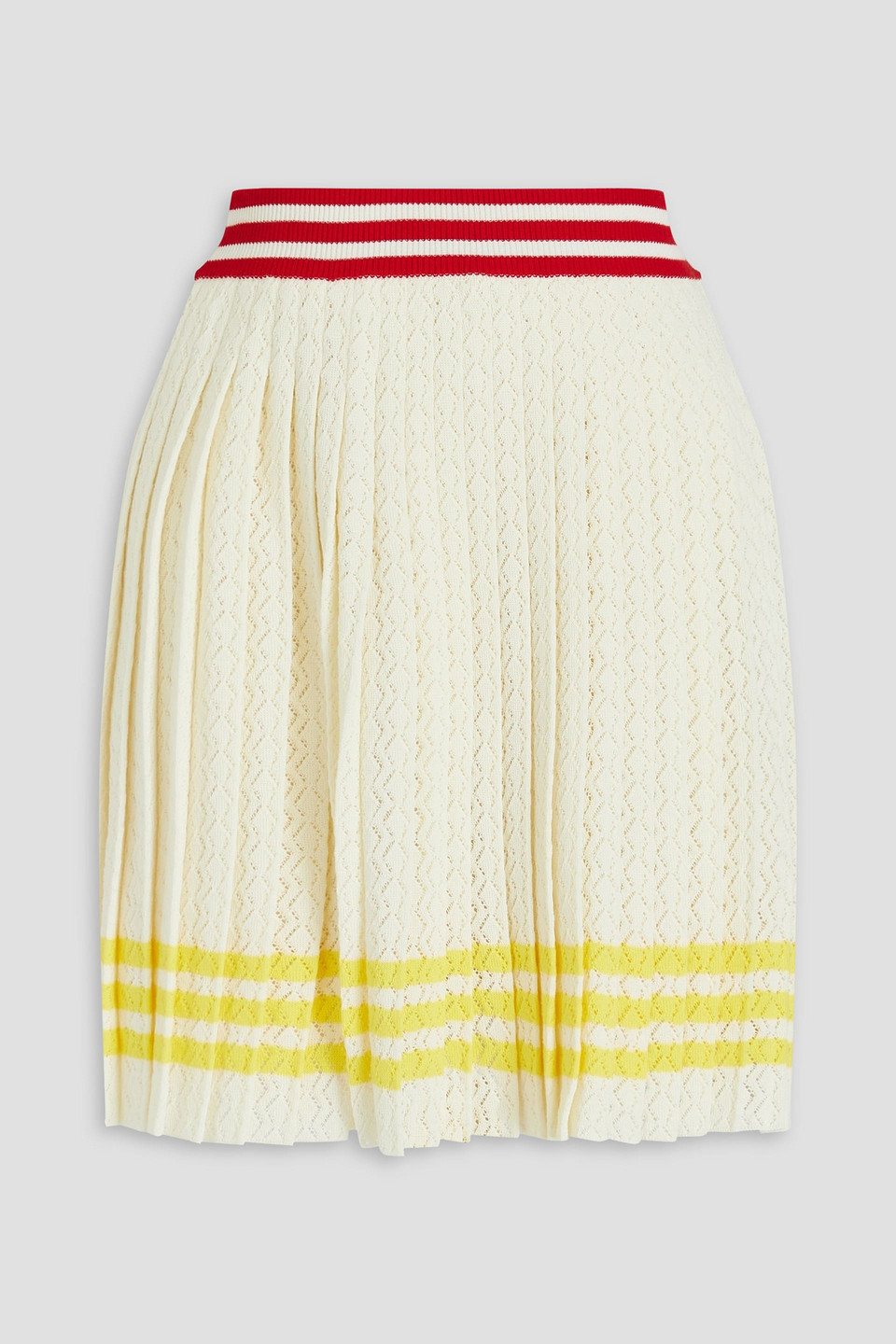 Adidas - Pleated striped crochet-knit cotton mini skirt - White - XS