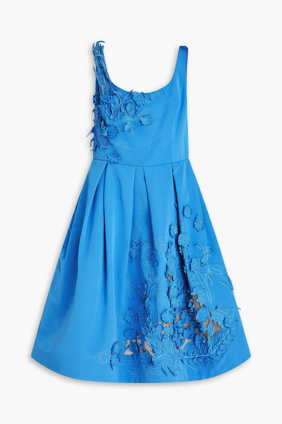 Oscar De La Renta Scoop-neck Floral And Fauna Embroidered Cocktail Dress In Cerulean