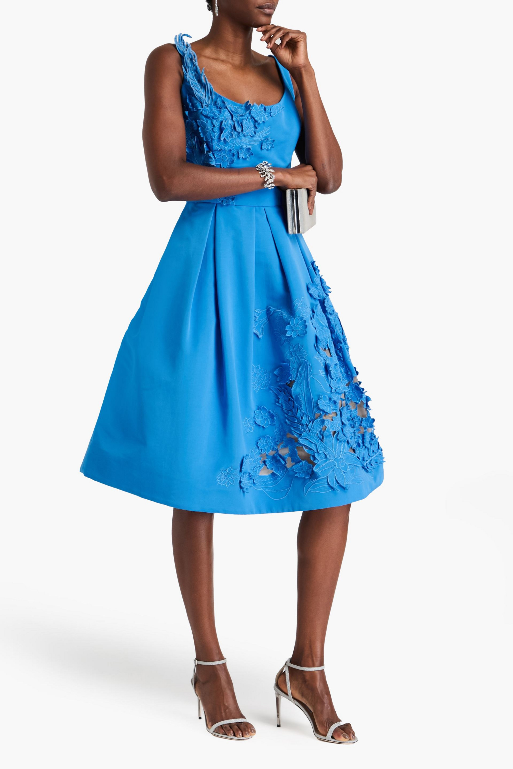 Oscar de la Renta Laser-cut appliquéd taffeta dress