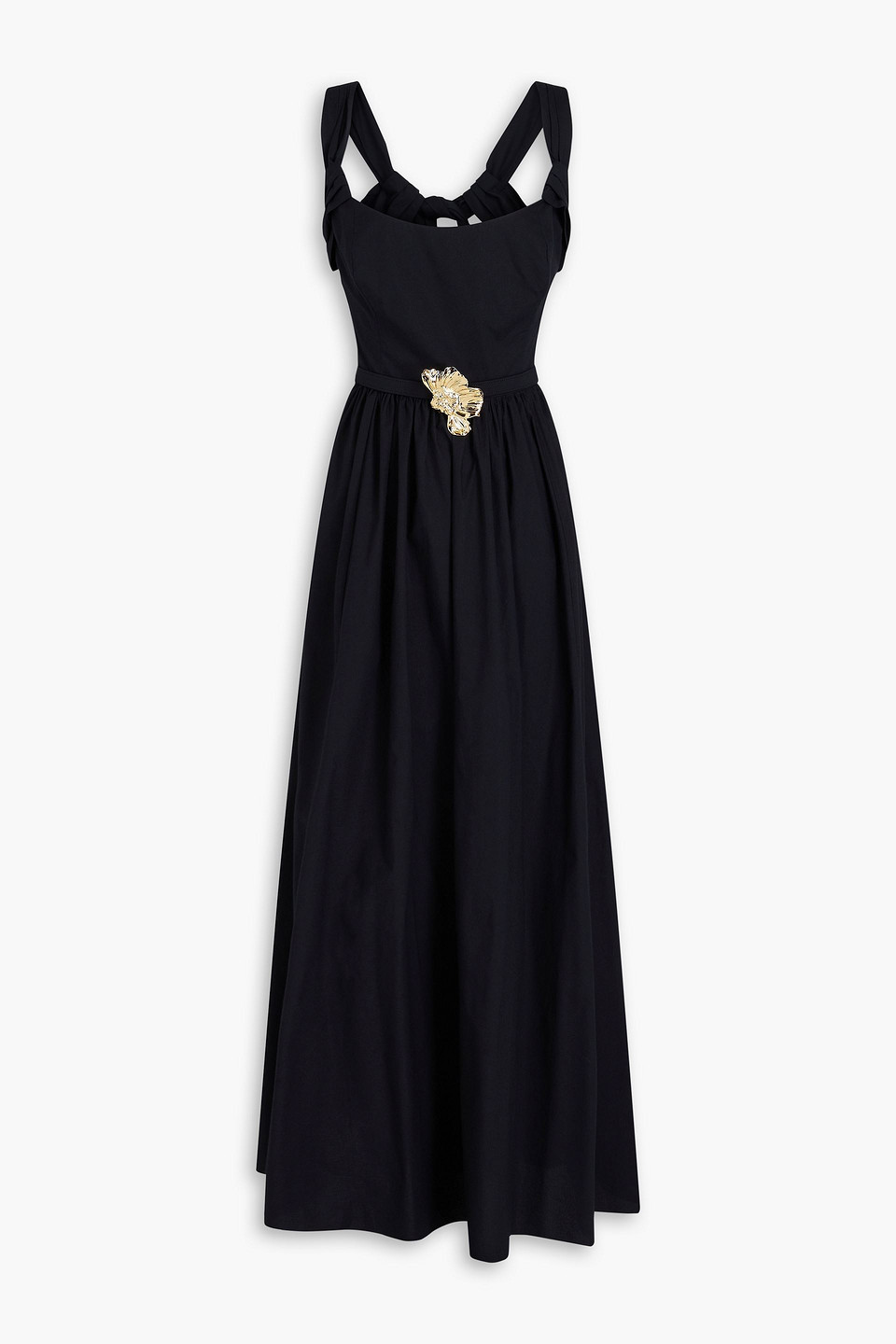 Oscar De La Renta Floral Belt Cotton Poplin Dress In Black
