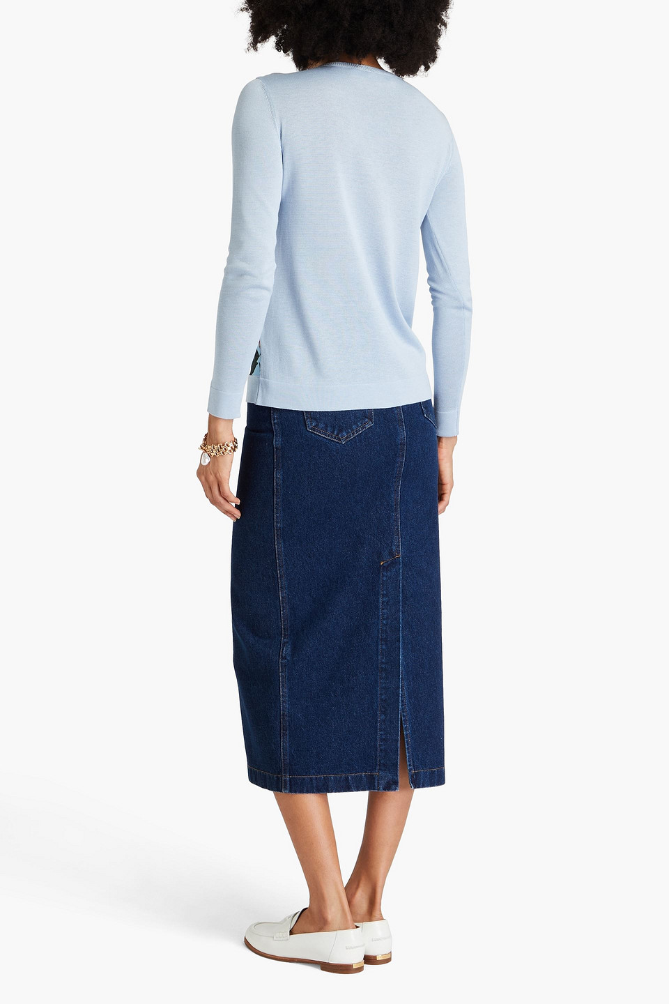 Shop Oscar De La Renta Satin-paneled Floral-print Silk-blend Cardigan In Bleu