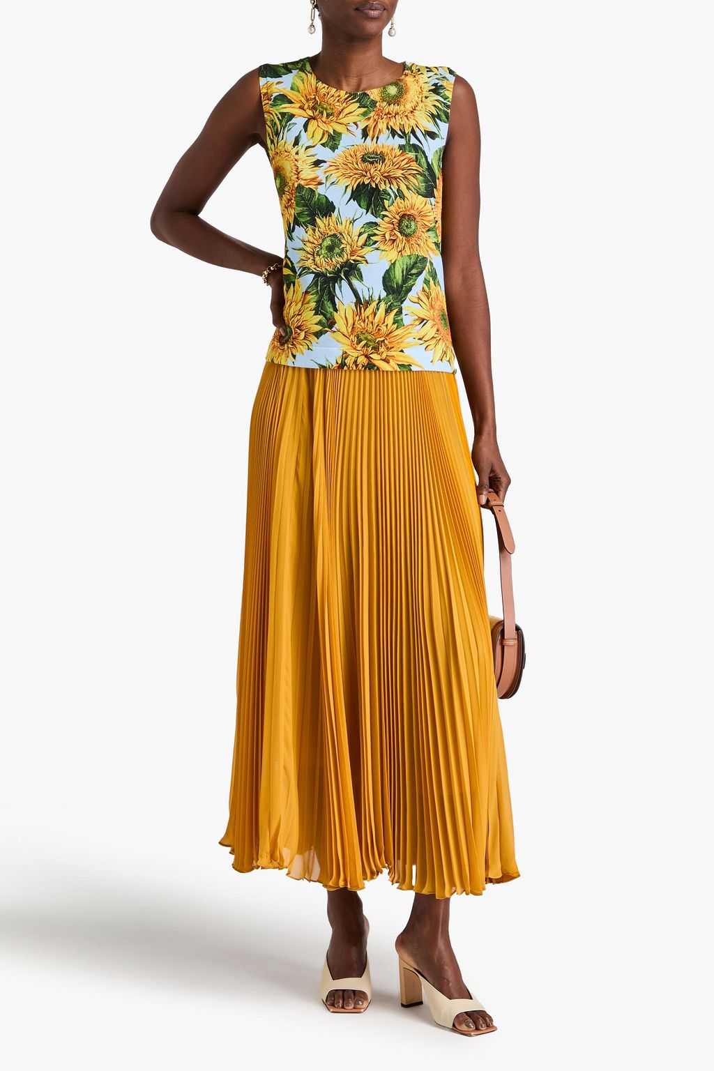 OSCAR DE LA RENTA Floral-print cotton-blend tank