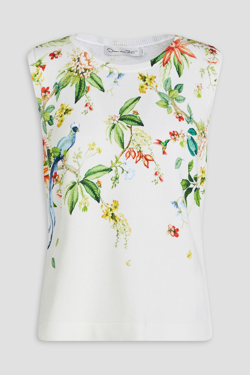 Oscar De La Renta Floral-print Round-neck Tank Top In Ivory